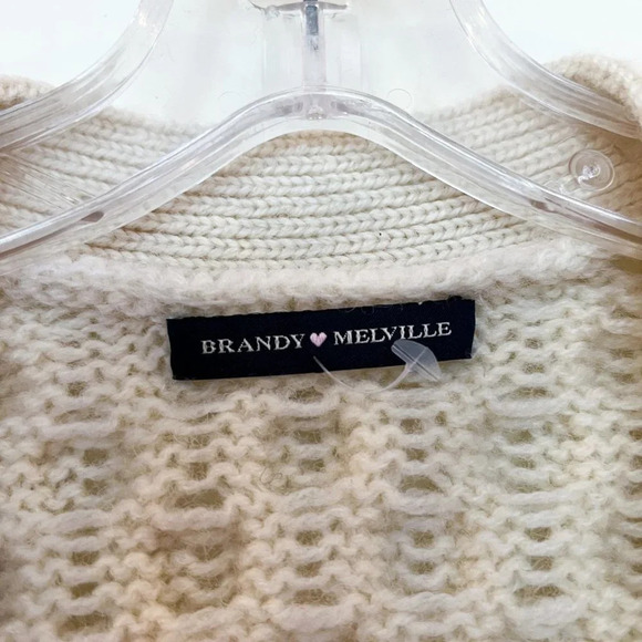 Brandy Melville Wool Blend Cream Cable Knit Classic Preppy Knit Cardigan Sweater - Picture 6 of 9